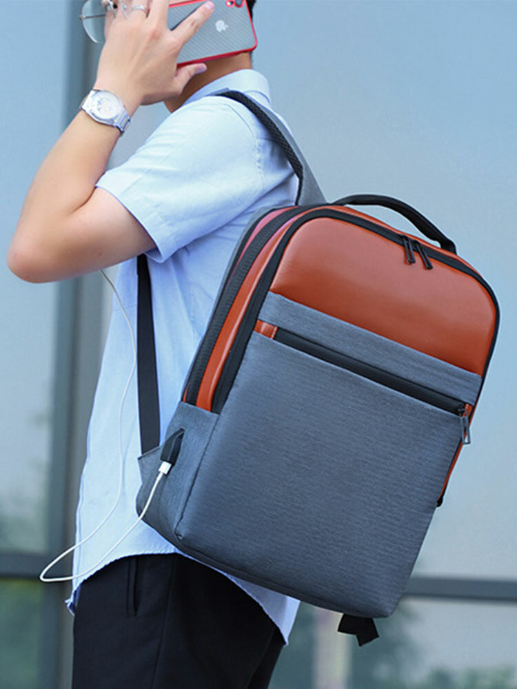 Men Oxfords Fabric Vintage USB Charging Laptop Bag Waterproof Business Large Capacity Backpack