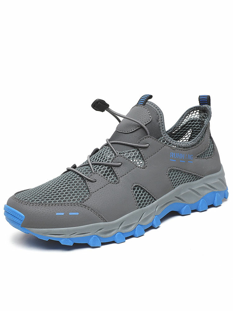 Men Outdoor Mesh Breathable Elastic Lace Casual Hiking Shoes