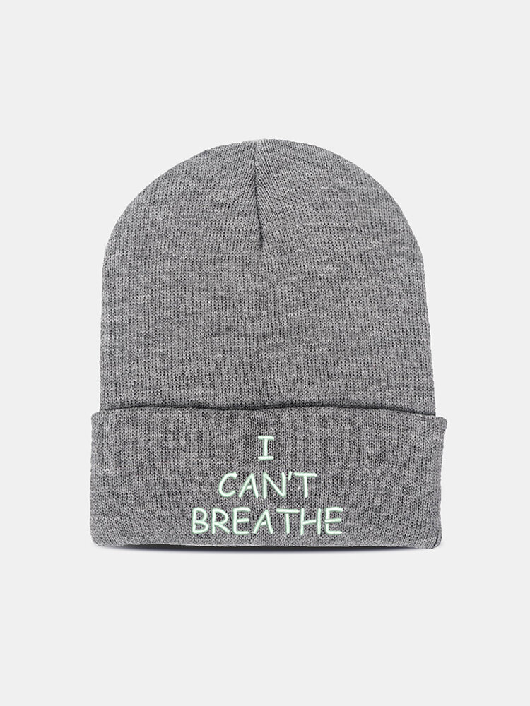 Unisex Cotton Knitted Letter Slogan Embroidered Curled Trendy Warmth Knit Beanie Hat