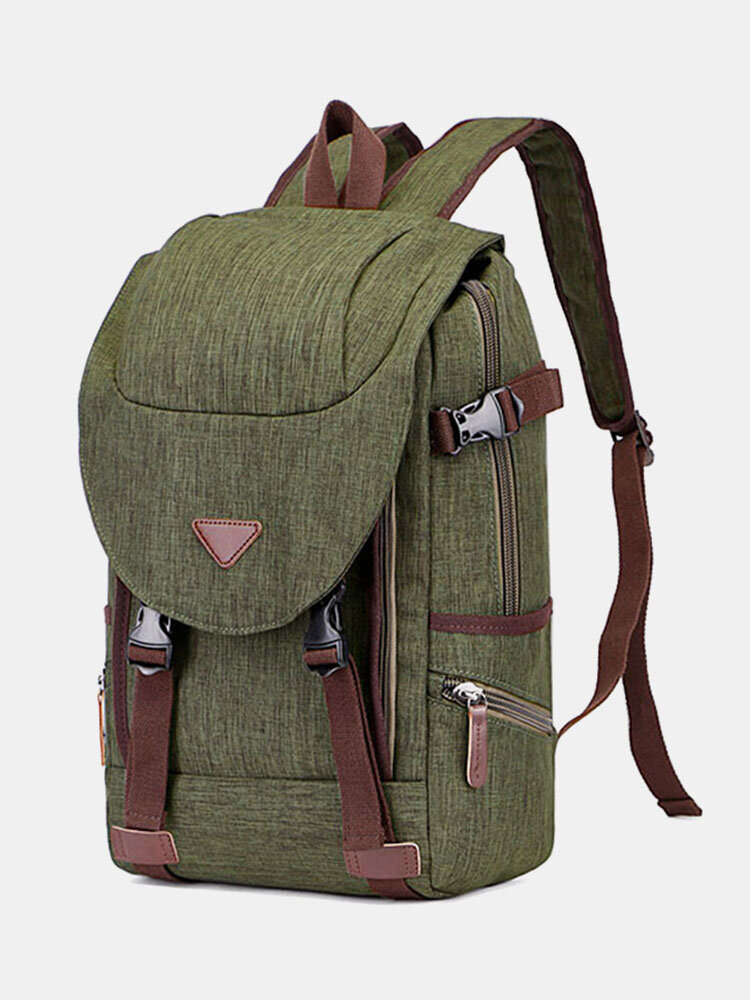 Vintage Canvas Two Tone Buckle Front  Multi-pocket Travel Outdoor Laptop Bag Backpack Handbag