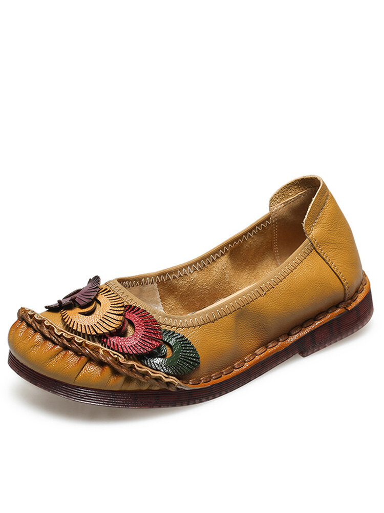 Socofy Кожаные дышащие повседневные туфли на плоской подошве с ручной прошивкой