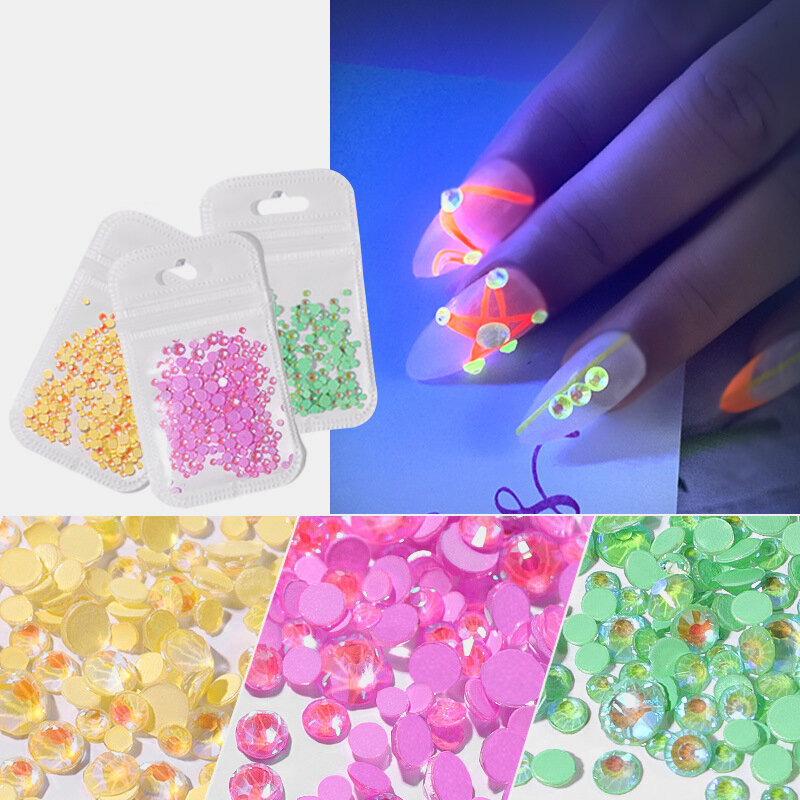 

8 Color Luminous Crystal Mixed Size Nail Art Rhinestone Decorations 3D Manicure Glitter Diamond Jewelly
