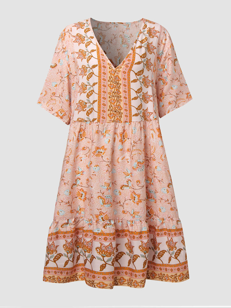 Plus Size V-neck Bohemia Print Dress
