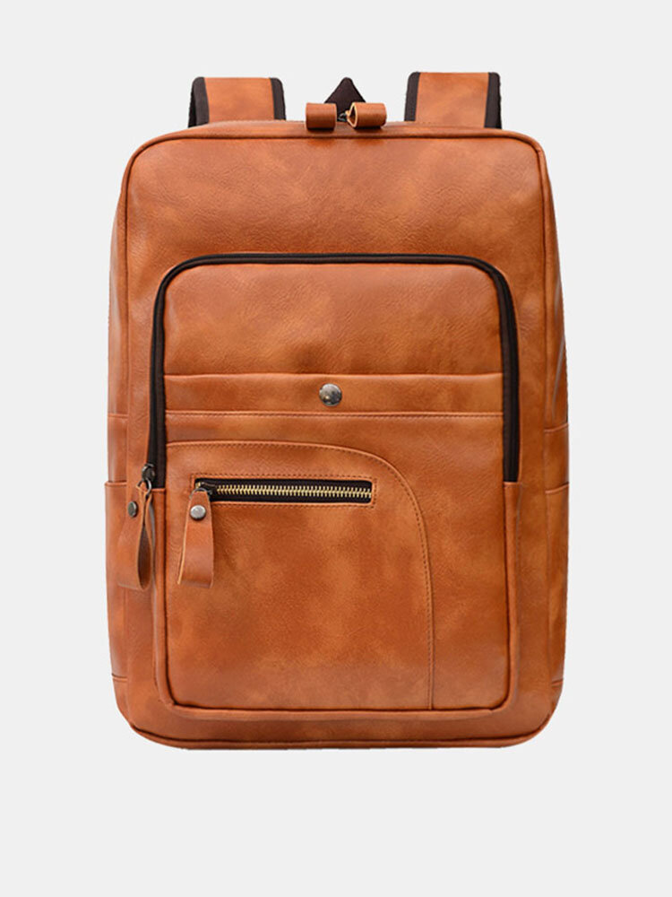 Men Leather 15.6 Inch Vintage Multi-pocket Laptop Bag Backpack