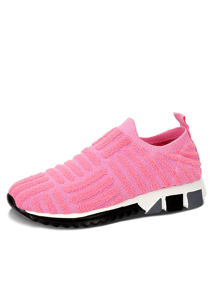 Plus Size Women Casual Walking Shoes Comfy Striped Suede Sock Sneakers