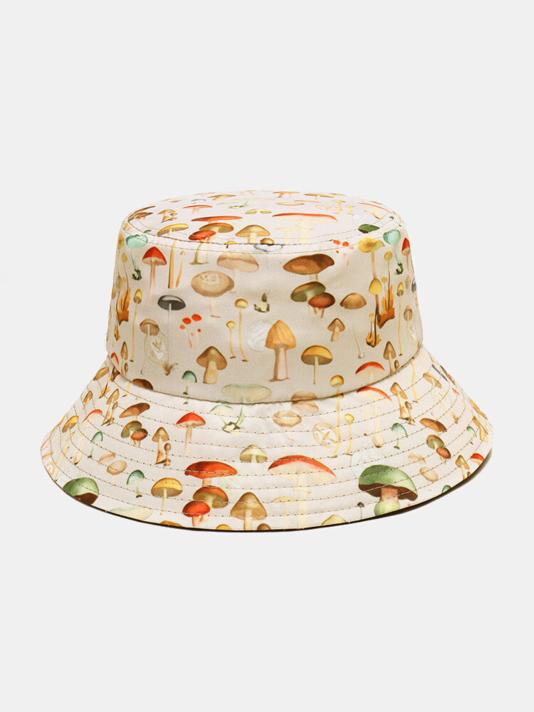 Collrown Women & Men Mushroom Pattern Print Casual Soft قبعة دلو للسفر في الهواء الطلق