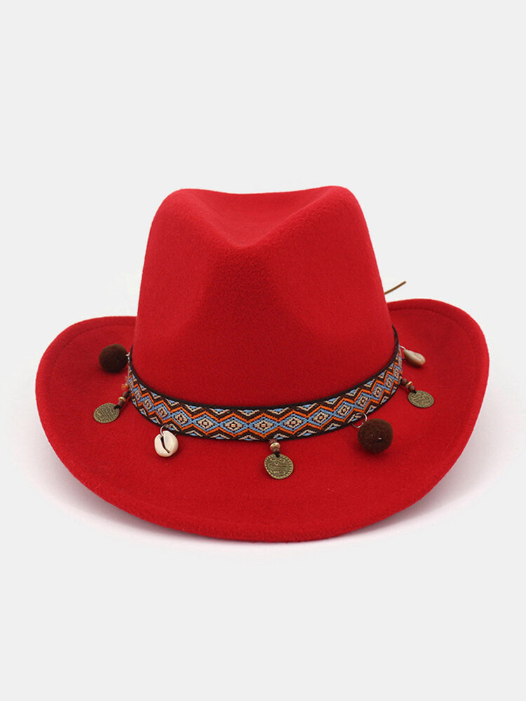 

Unisex Felt Outdoor Leisure Ethnic Fengshui Bucket Hat Western Cowboy Top Hat, Red;black;navy;coffee;wine red;khaki