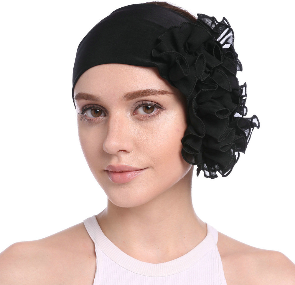 

Women Chiffon Elastic Head Band Flower Hair Accessory Beanie Hat UV Protect Sun Hat, Black;white;coffee;wine red;beige