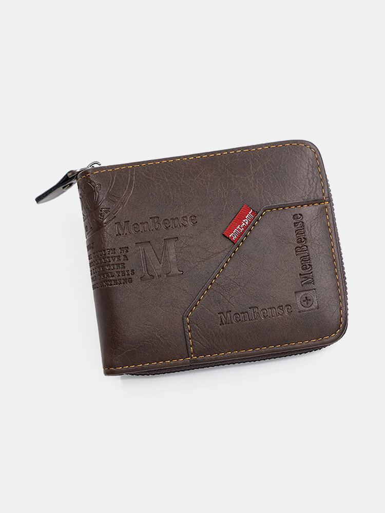 Men Artificial Leather Vintage Large Capacity Wallet Zipper Design Tri-fold Wallet