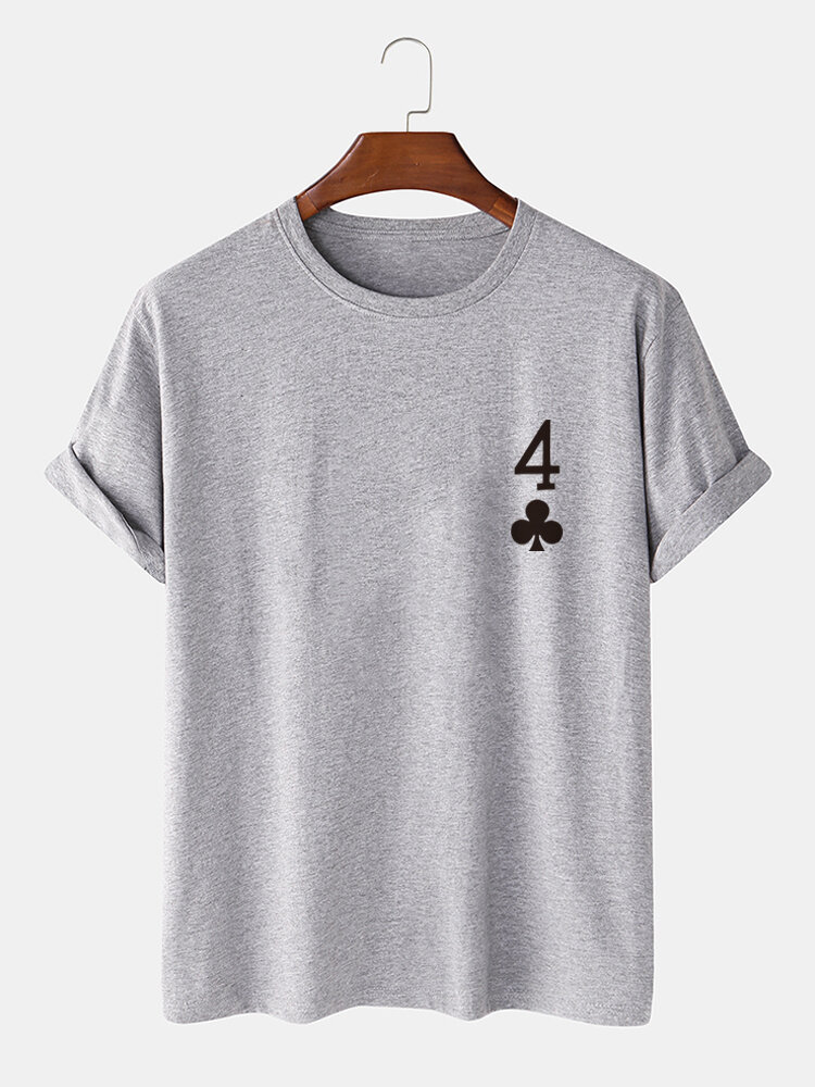 

Mens Poker Plum Blossom 4 Print 100% Cotton Short Sleeve T-Shirts, Gray;khaki;blue;pink