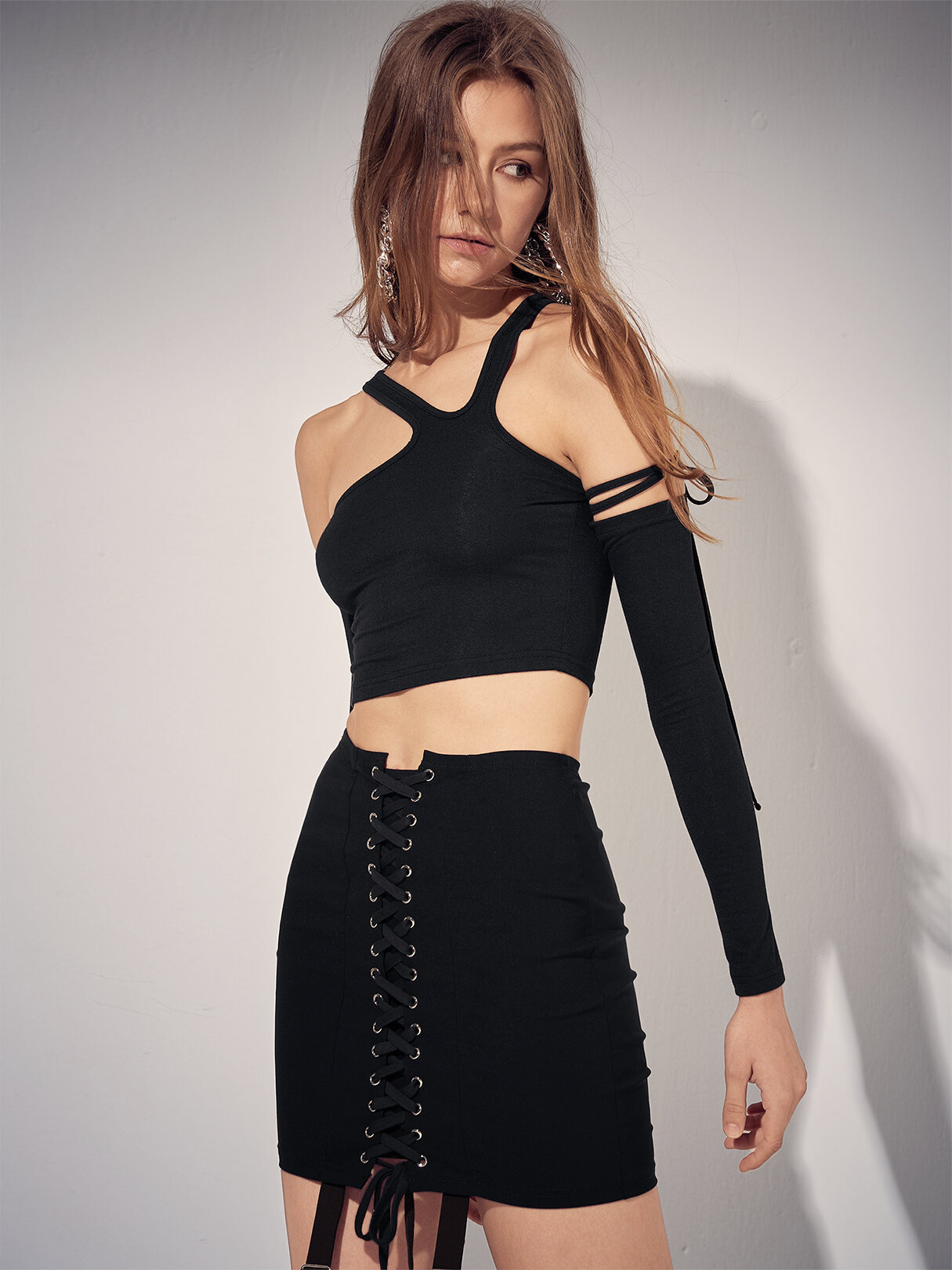 Solid Cut Out Open Back Asymmetrical Tie Crop Top
