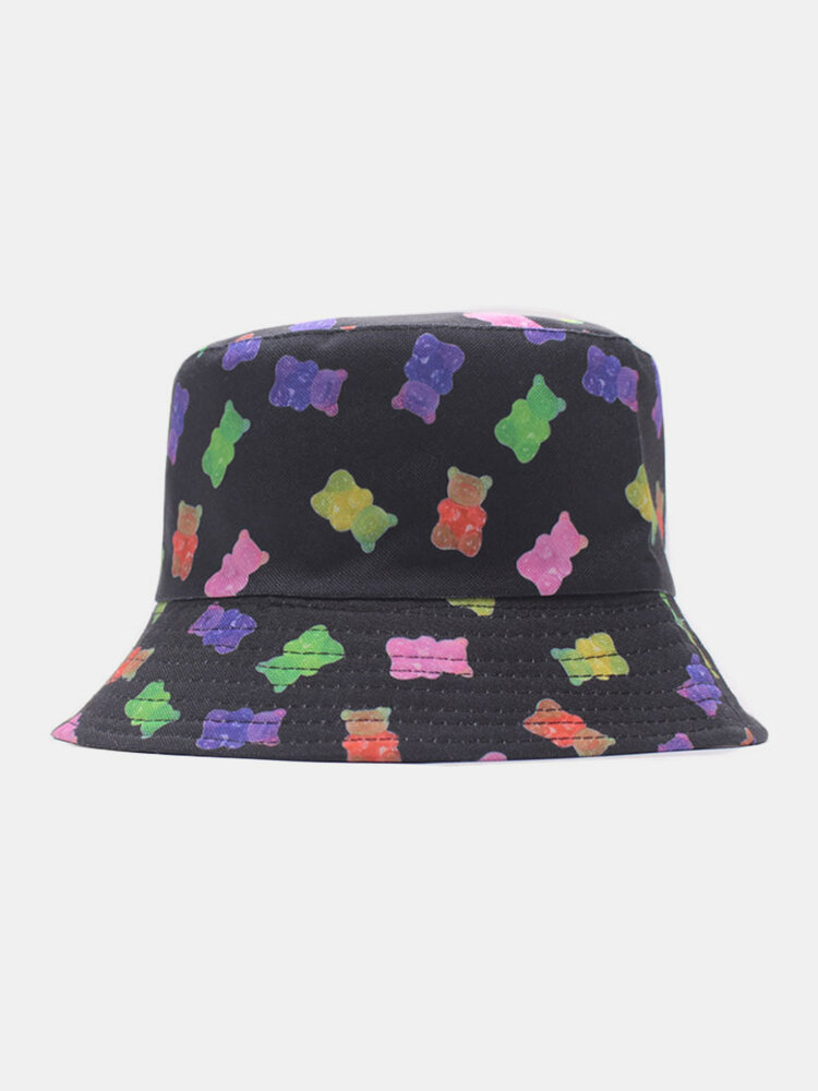 Women & Men Double-Sided Colorful Bear Pattern Outdoor Casual Sunshade Bucket Hat