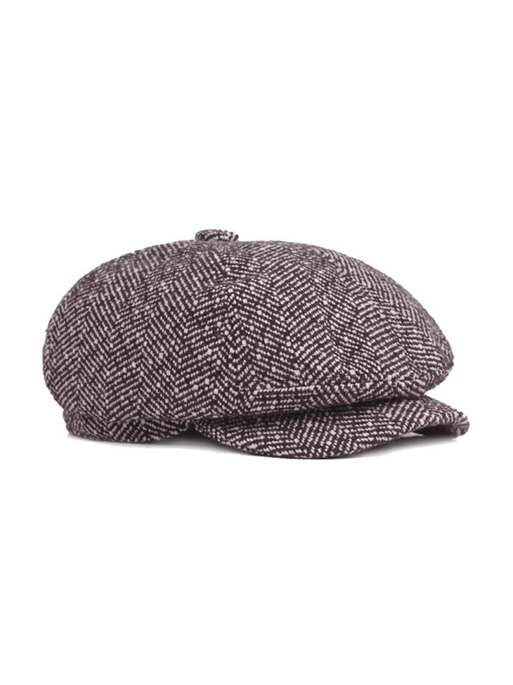 Men Women Vintage Knit Cotton Beret Cap Stripe Hat Winter  Warm Folding Newsboy Cap 