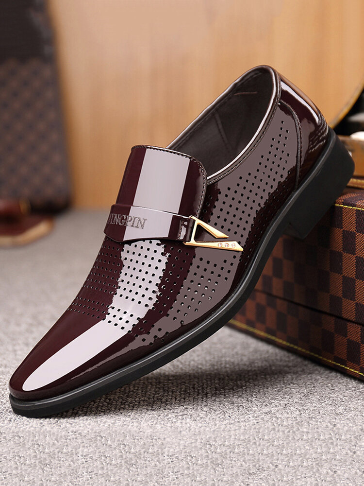 Men Microfiber Leather Hole Breathable Slip Resistant Formal Shoes