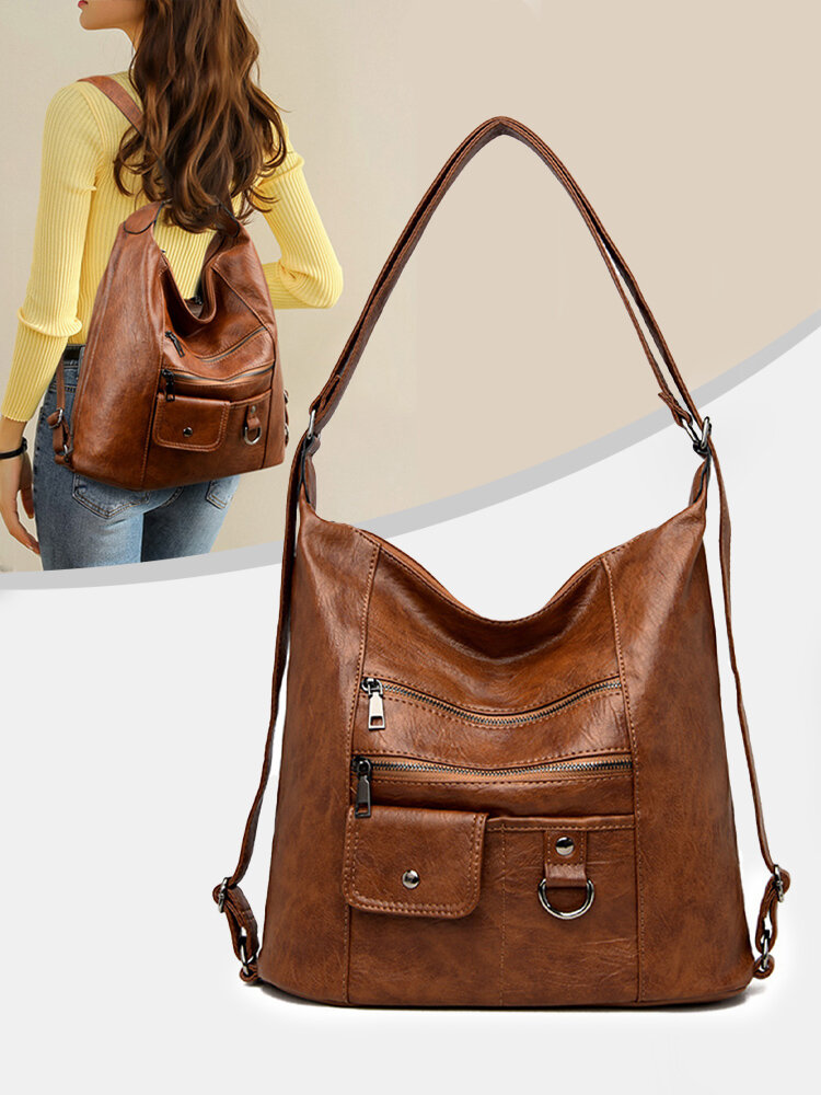 JOSEKO Women's Microfiber Retro Casual Backpack Soft Leather Simple Shoulder Bag