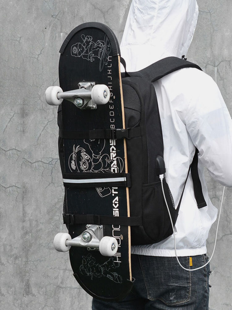 Men USB Charging Camouflage Large Capacity Skateboard Bag Anti-theft Backpack
