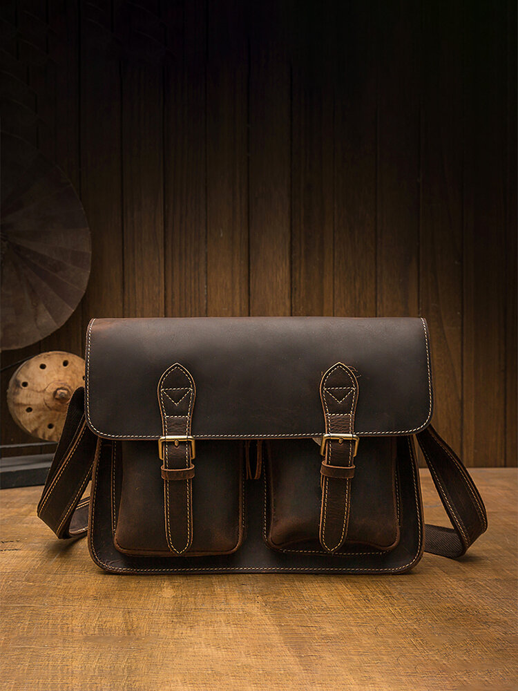 Ekphero PU Leather Vintage Large Capacity Crossbody Bag Multi Pocket Durable Messenger Shoulder Bag