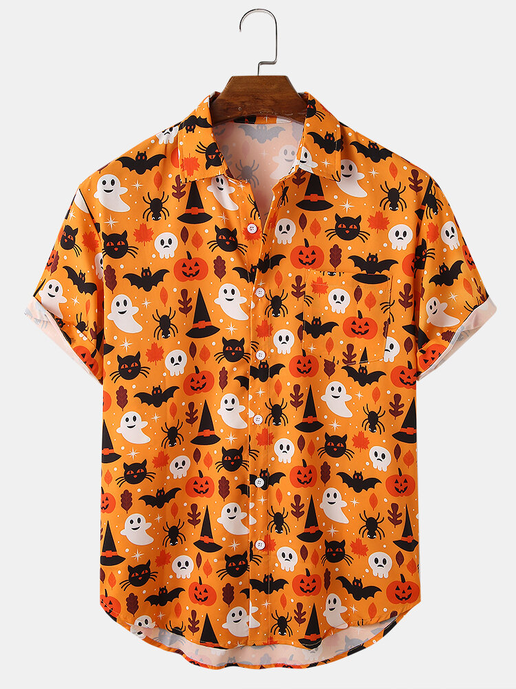 Mens Cartoon Ghosts Printed Halloween Style Funny Shirt