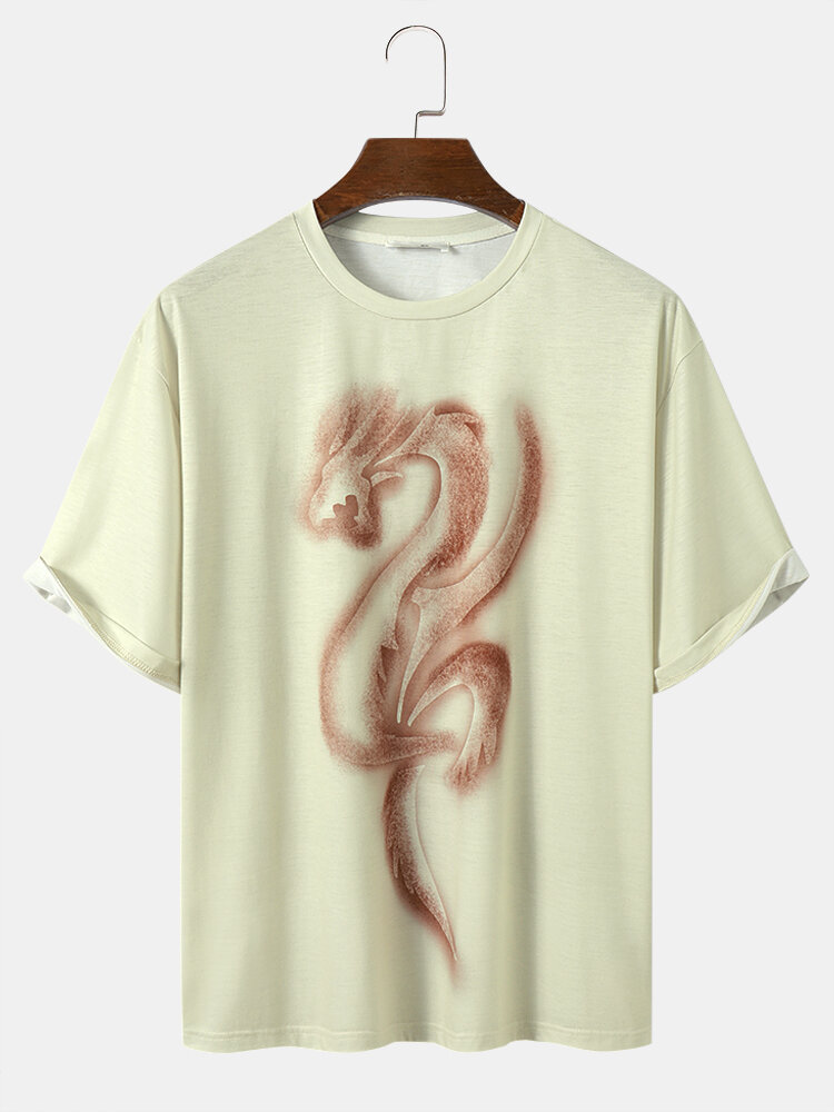 Mens Fade Dragon Printed Short Sleeve O Neck T-Shirts