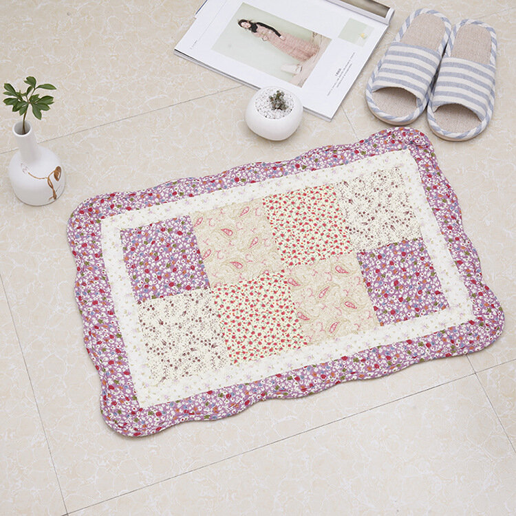 100% Cotton Floral Pastoral Style Quilted Carpets Strong Water Absorption Home Bathroom Floor Mat