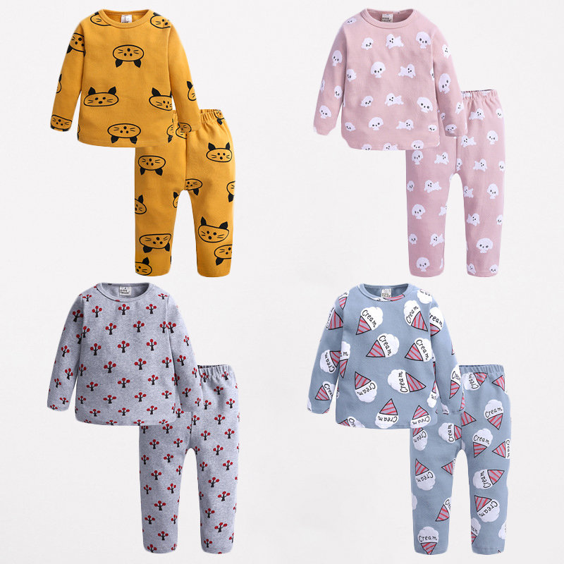 

2Pcs Casual Printed Toddler Girls Pajamas Set For 1Y-7Y, Gray;blue;yellow;pink