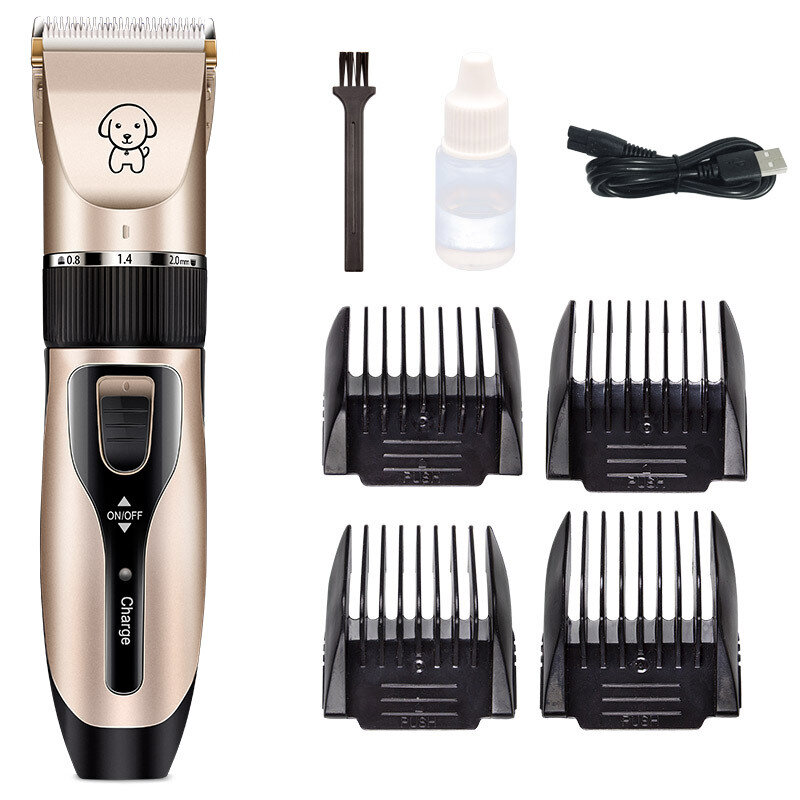 

USB Dog Shaver Pet Electric Clipper Set Cat Hair Professional Electric Cipper Trimming Haircut Tool, Gold