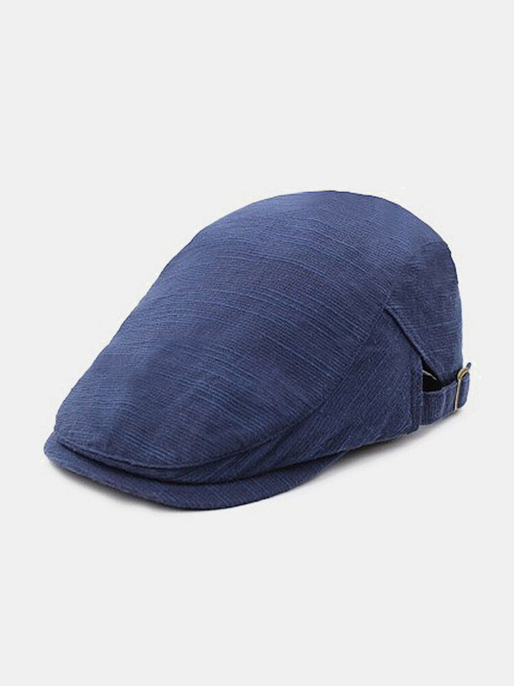 Mens Cotton Linen Solid Color Beret Cap Adjustable Vogue Vintage Casual Forward Hat