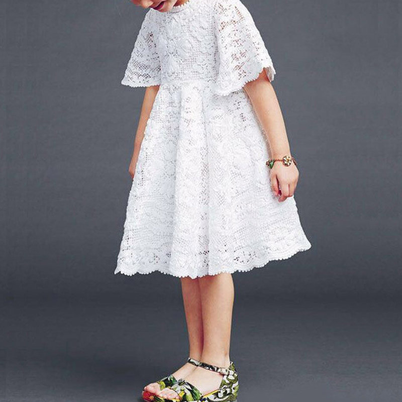 Lace Flower Girls Solid Color Princess Dress For 3-11Years