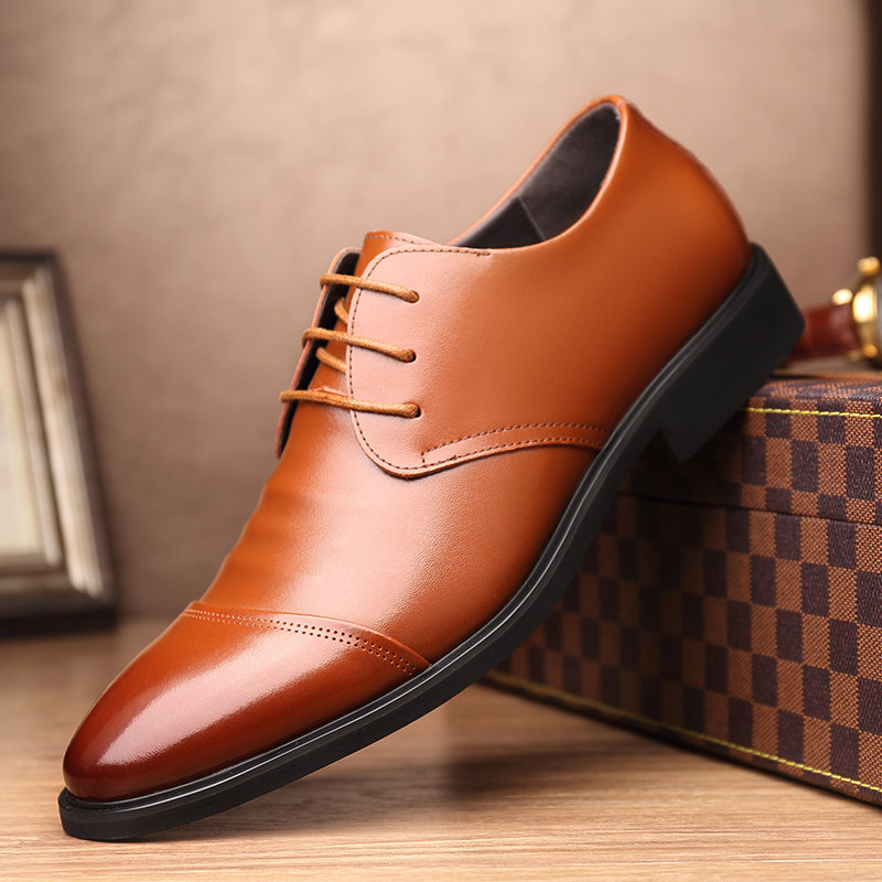 Men Stylish Cap Toe Lace Up Business Casual Leather Formal Dress Shoes ...