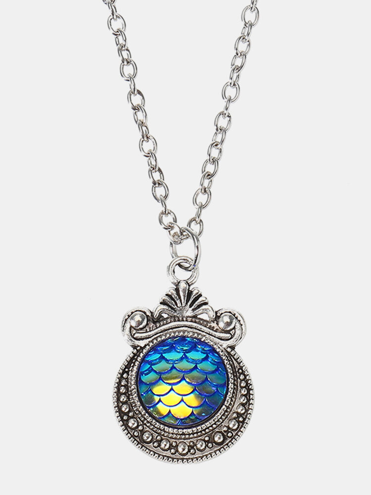 

Retro Colorful Mermaid Scaly Necklace, Blue
