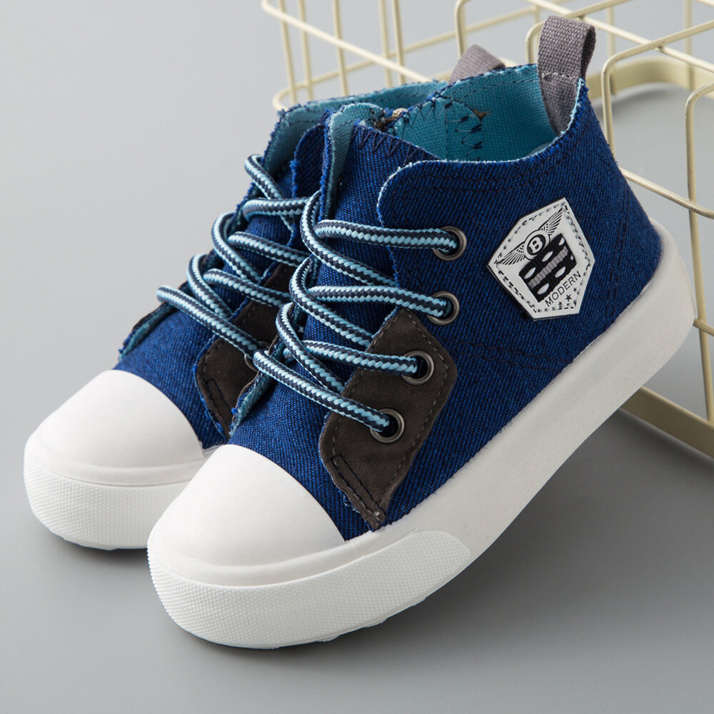 Unisex Kids Comfy Side Zipper High Top Casual Canvas Shoes