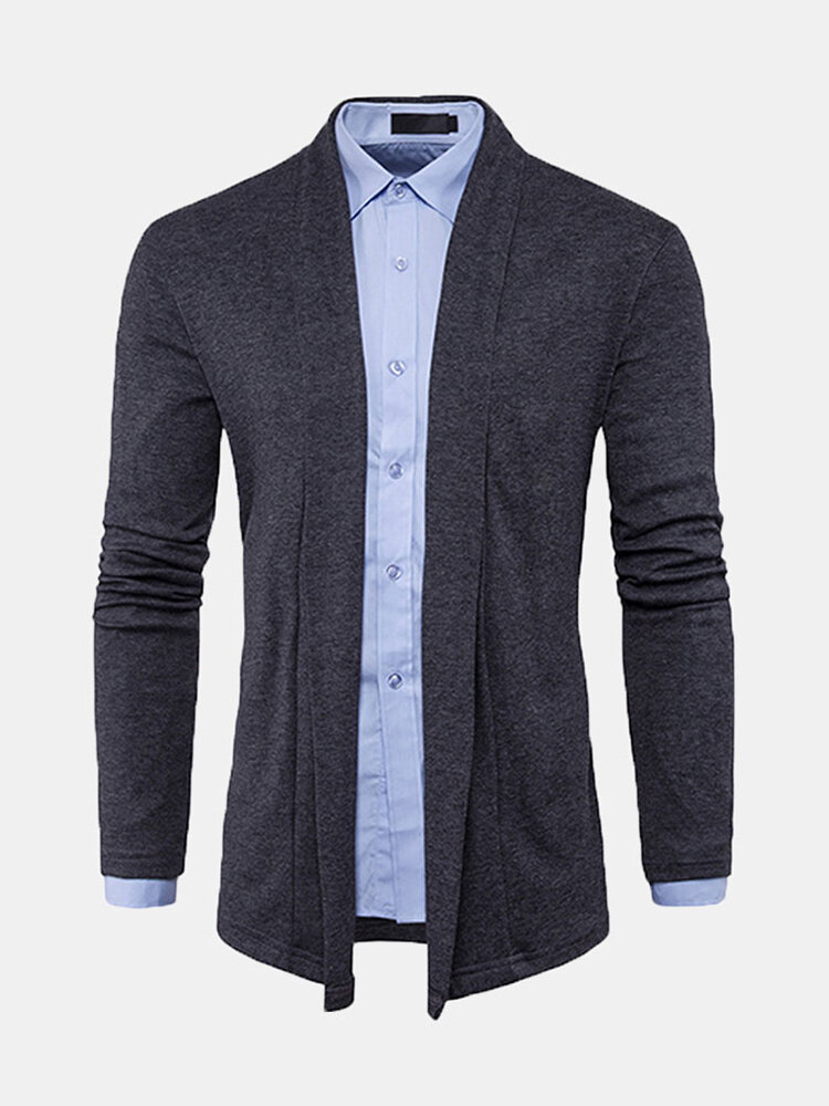 Mens Spring Fall Brief Solid Color Turndown Collar Casual Cardigans