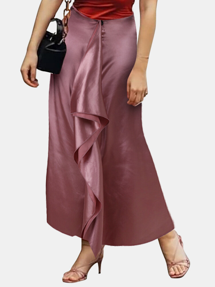 Casual Asymmetric Satin Skirt For Women