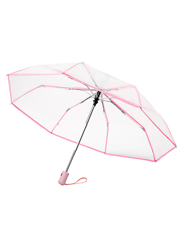 Automatic Open Close Folding Transparent Umbrella Compact Windproof Rain Gear 