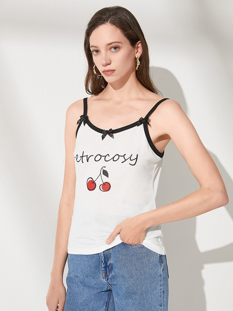 Fruit Letters Print Bow-tie Sleeveless Cami For Women