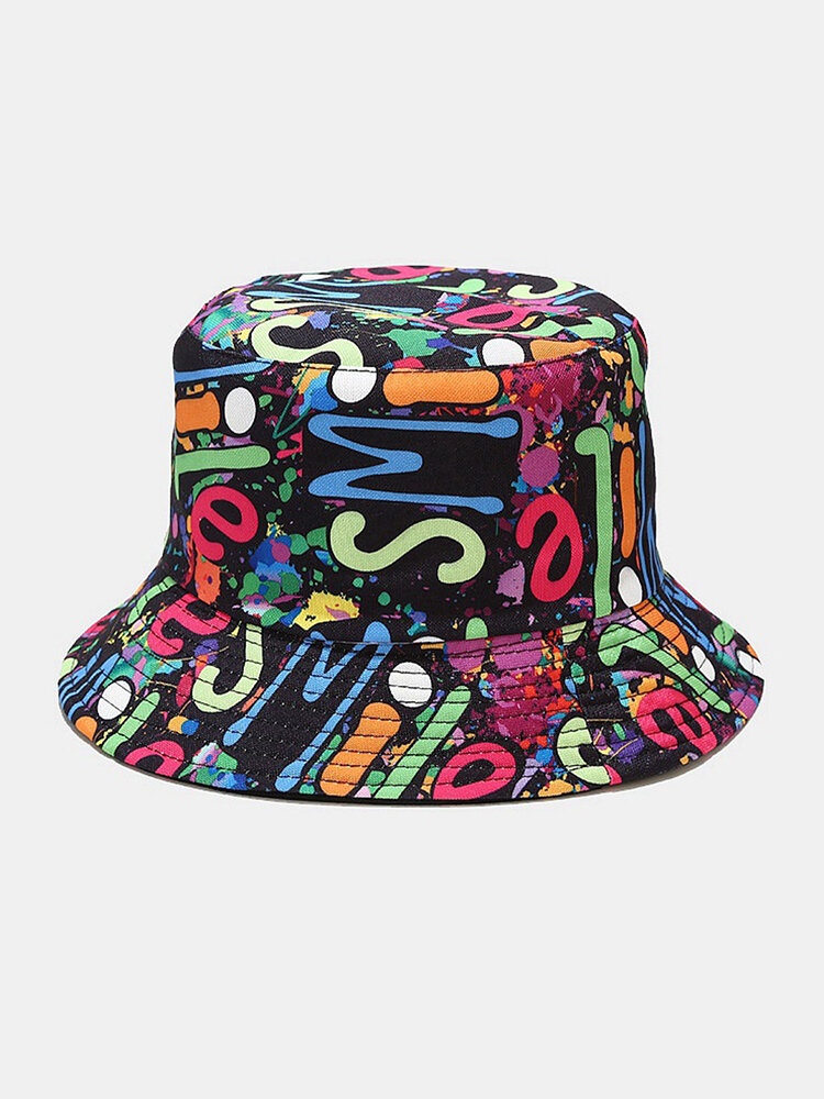 Unisex Double-sided Cotton Colorful Graffiti Hip-hop Fashion Sunshade Bucket Hat