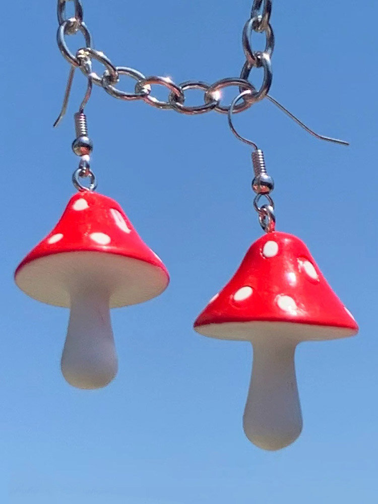 Vintage Color Mushroom Earrings Resin Mushroom Pendant Trouser Chain Jewelry от Newchic WW