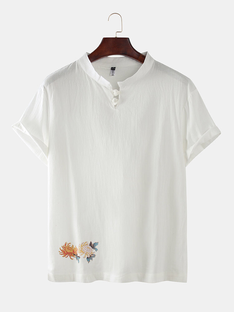 Floral Shirt Collar Mens Asian Size Cotton Shirt 