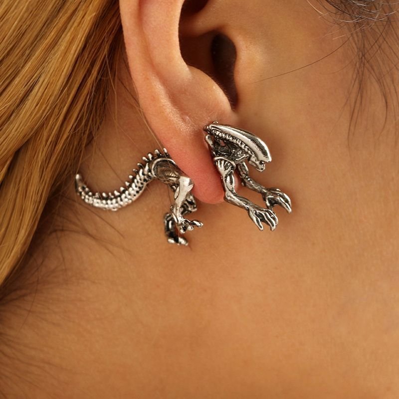 1 Pair Punk Alien Model Stud Earrings Metal Ear Stud Double Sided Earrings For Women Gift