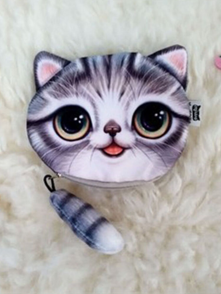 Women Cute Small Tail Cat Printing Coin Purse Wallet