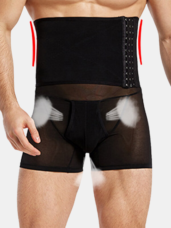 

Men Abdomen Control Hasp Shapewear Breathable Hip Lift Body Shaping Pants, Black;white