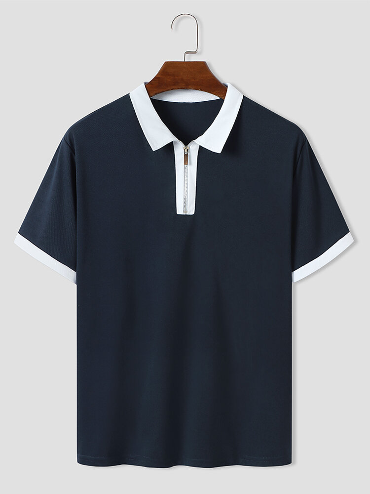 Mens Contrast Trim Half Zip Daily Short Sleeve Golf Shirts