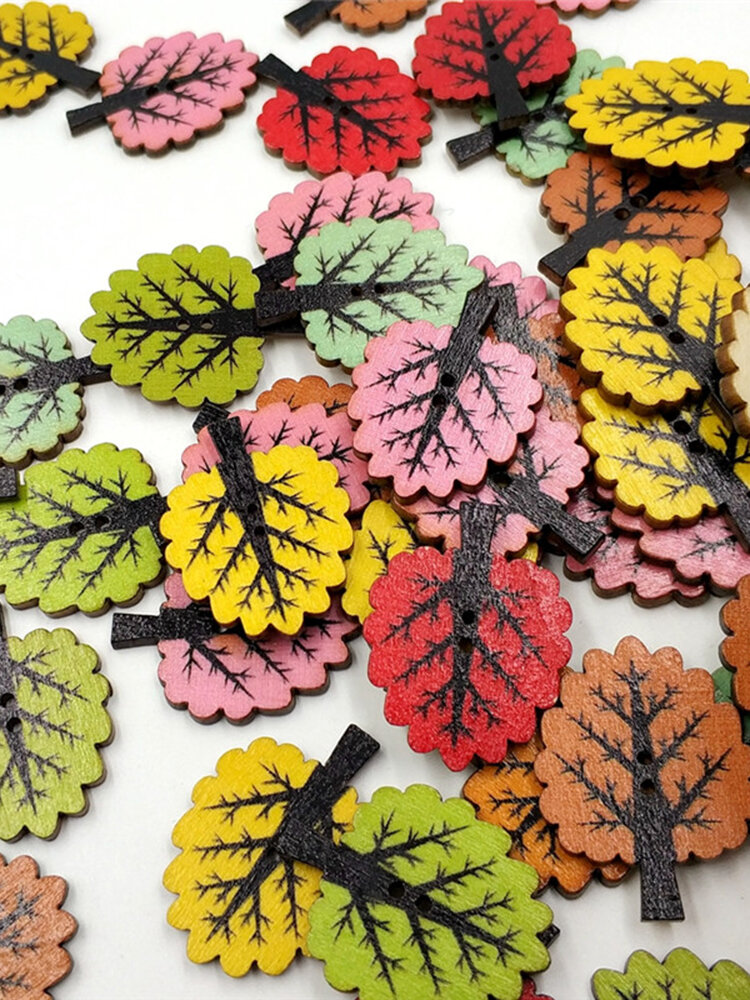 50 Pcs Retro Leaf Shaped Buttons Two Holes Decoration Sewing Buttons