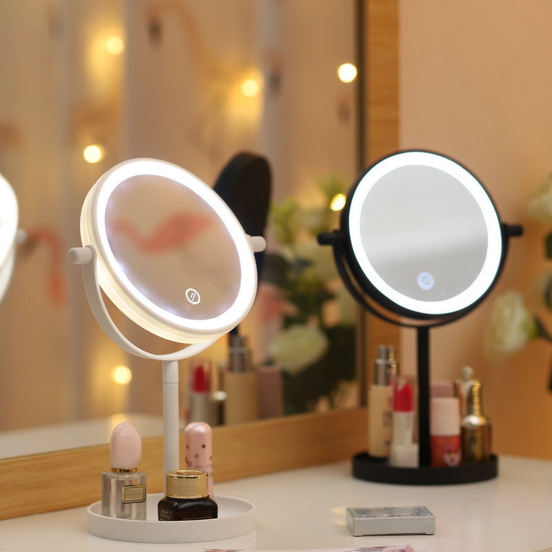 

Portable 360° Rotaty 14 LED Light Makeup Mirrors Non-slip Touch Screen Vanity Table Lamp, White;black;pink