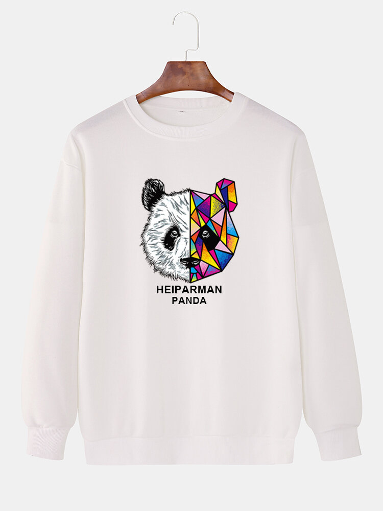 Mens Two Tone Panda Graphic Print Crew Neck Loose Casual Sweatshirt
