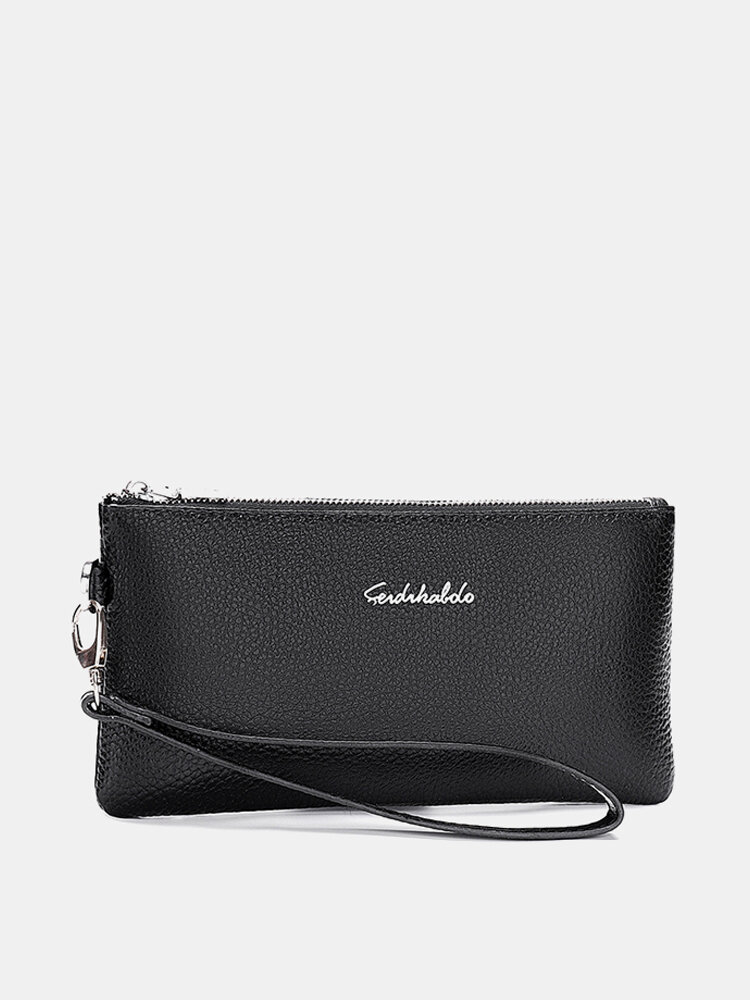 Men Black Genuine Leather Card-slots 6.5 Inch Phone Bag Clutch Bags