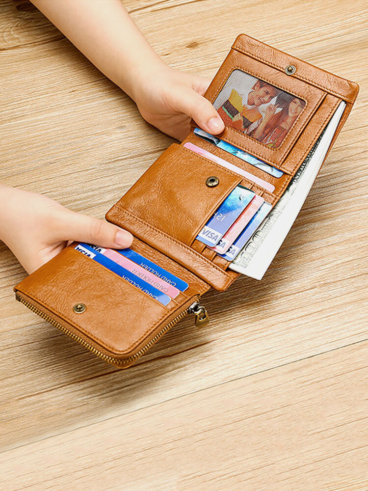 Men RFID Retro Genuine Leather Cowhide Trifold Multi-slot Coin Bag Card Holder Wallet