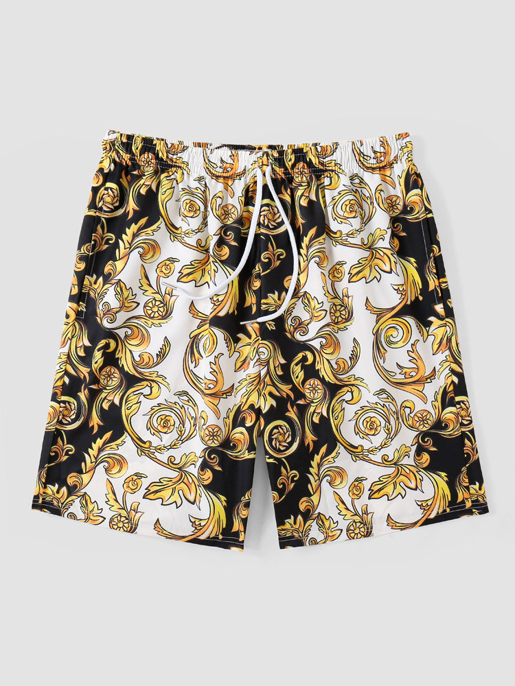 Men Baroque Print Stick Swimwear Quick Dry Board Shorts