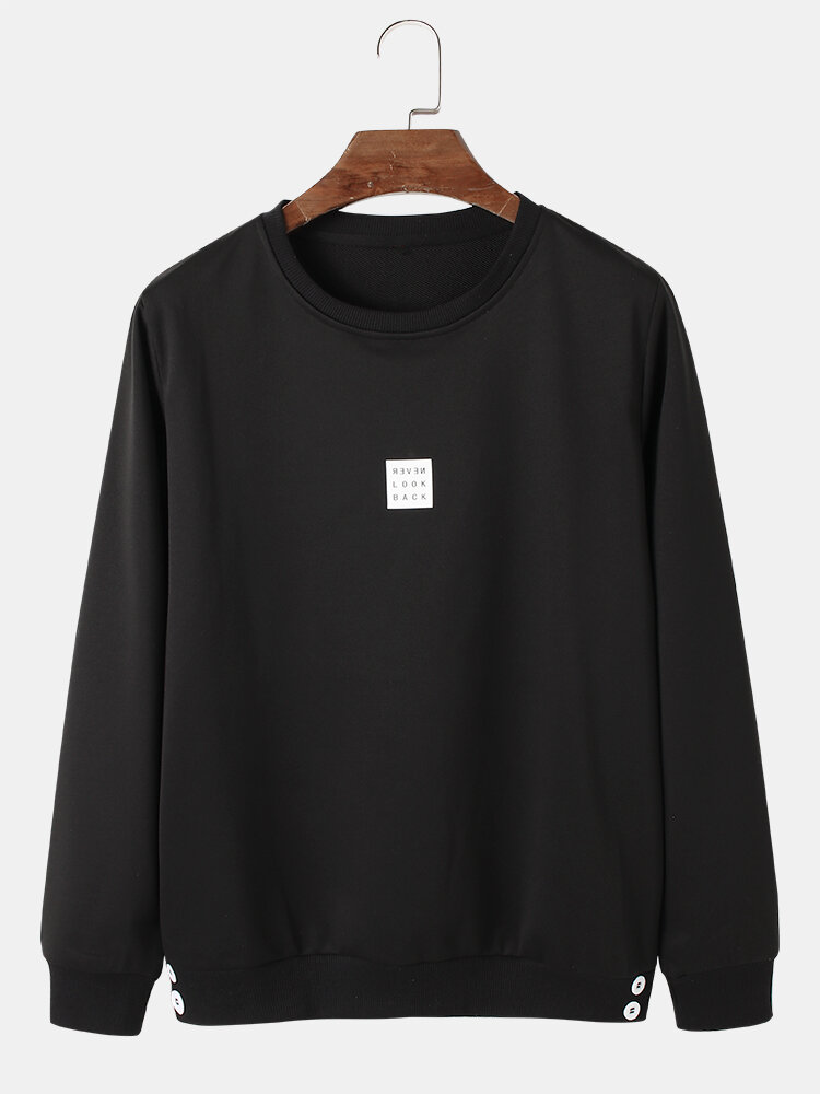 

Mens Slogan Graphic Button Detail Cotton Casual Pullover Sweatshirts, Black