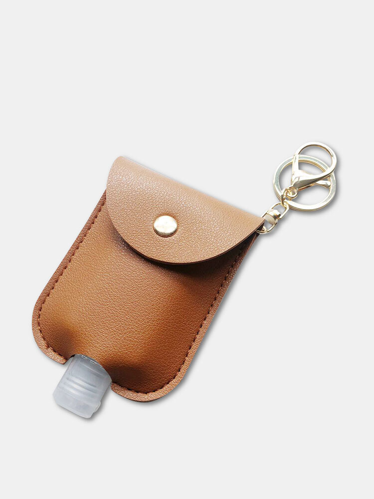 Women Faux Leather Casual Portable Hand Sanitizer Bottle Keychain Travel Pendant Bag Accessory